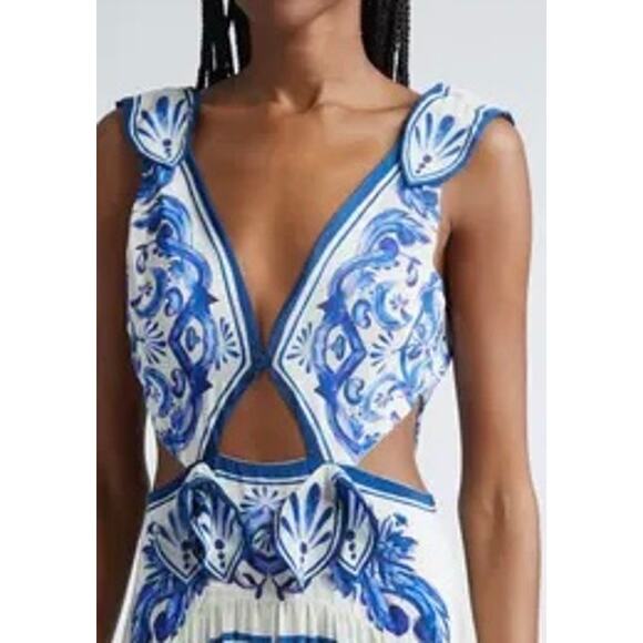 New! Farm Rio Women's Garden Tiles Cutout Blue and White Maxi Dress Size XL #37 - Picture 5 of 6